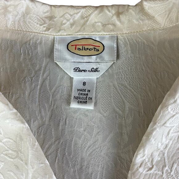 Talbots Pure Silk Shirt Women Sz 8 Ivory Cream Floral Coquette Classic Button Up - Picture 8 of 12